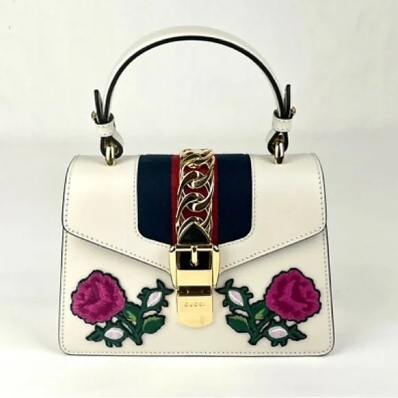 Gucci Sylvie Top Handle Bag - White Leather-Rare Gucci!-Comps are $1,700+ - Picture 7 of 15
